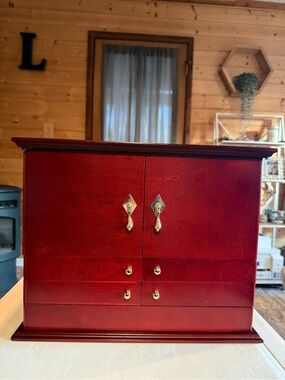 Lori Greiner Solid Wood Jewelry Armoire – Red Wood with Mirror